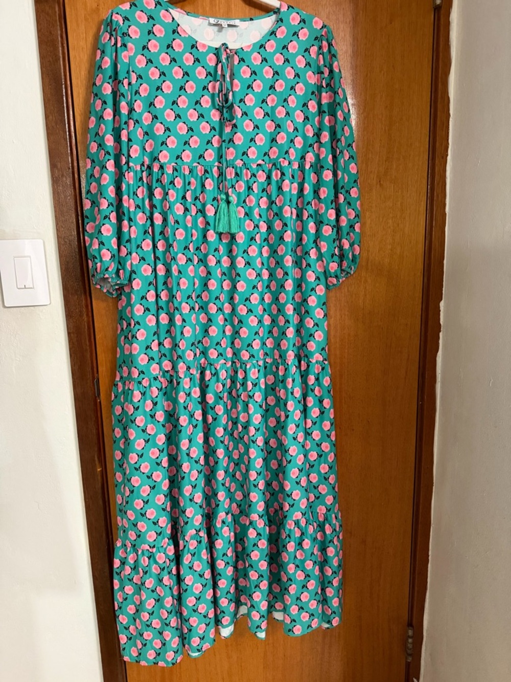 Zele Teal Maxi Dress with Pink Floral Print